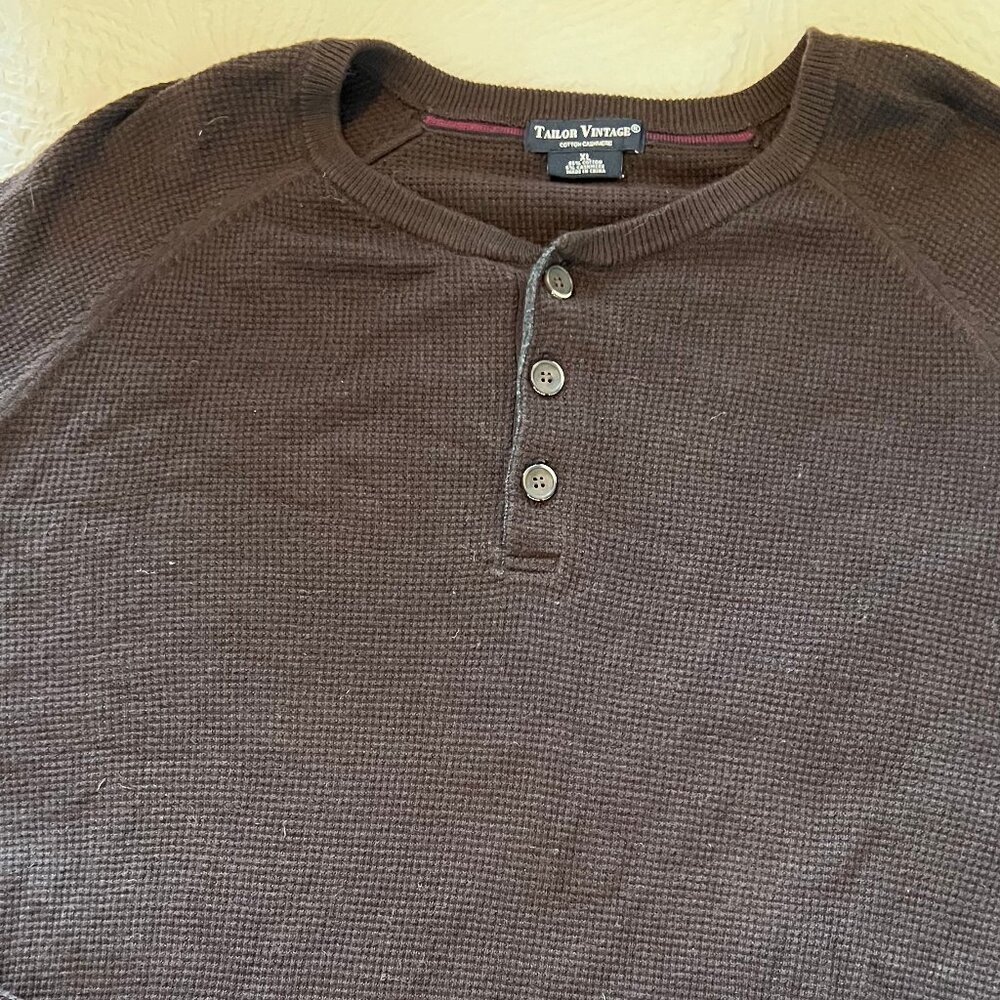 Men's Tailor Vintage Cotton Cashmere Brown Long Sleeve Henley Size XL NWOT